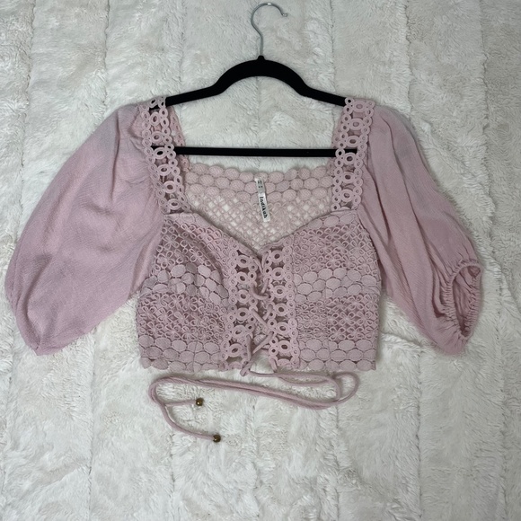 Pink Lace Up Blouse - Picture 1 of 2